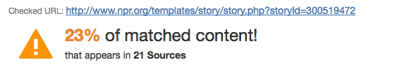 NPR PlagSpotter Results for Russian Sanctions Article