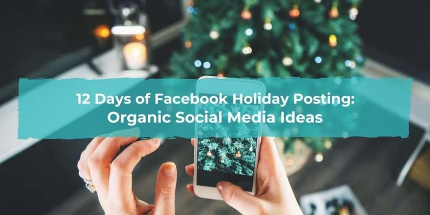 A woman takes a picture of the office Christmas tree for a Facebook post